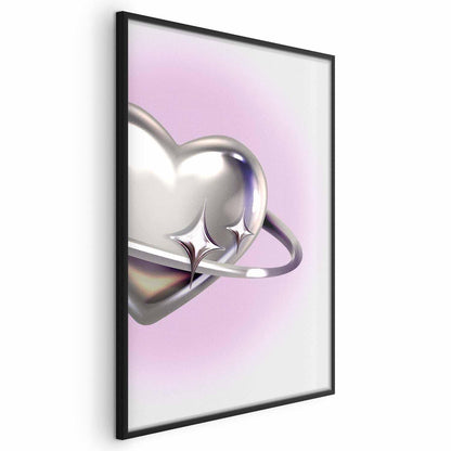 Poster mit futuristischem Herzmotiv und Planetenring

