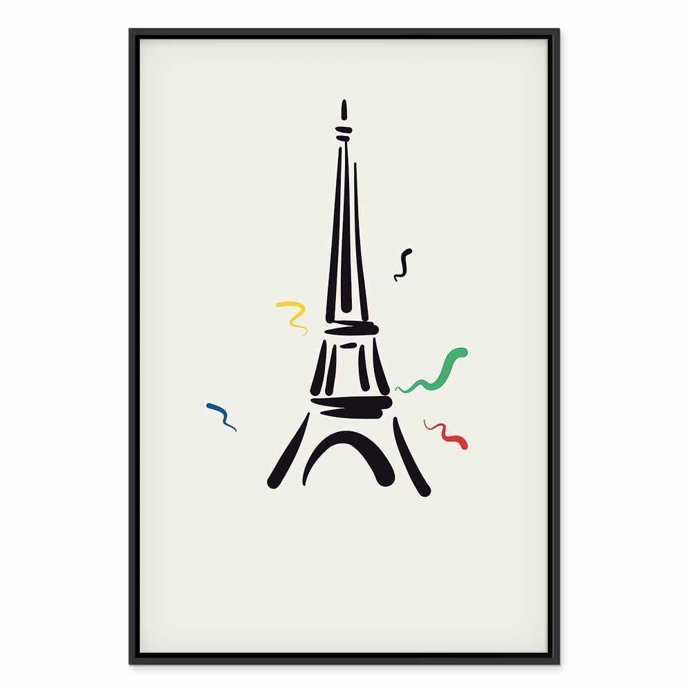 Leinwandbild - Black Graphic Drawing of the Eiffel Tower on a Cream Background