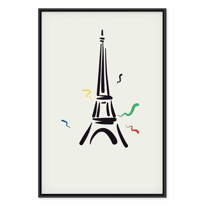 Leinwandbild - Black Graphic Drawing of the Eiffel Tower on a Cream Background