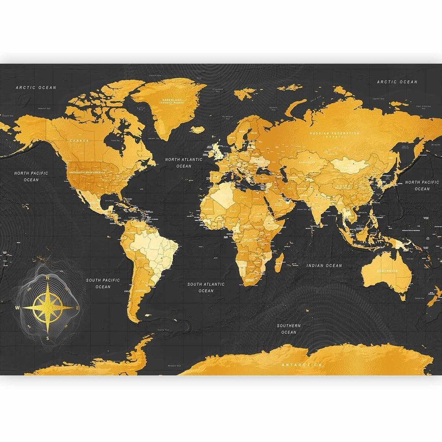Fototapete Weltkarte in Gold – Eleganz und Fernweh für dein Zuhause Sawelt