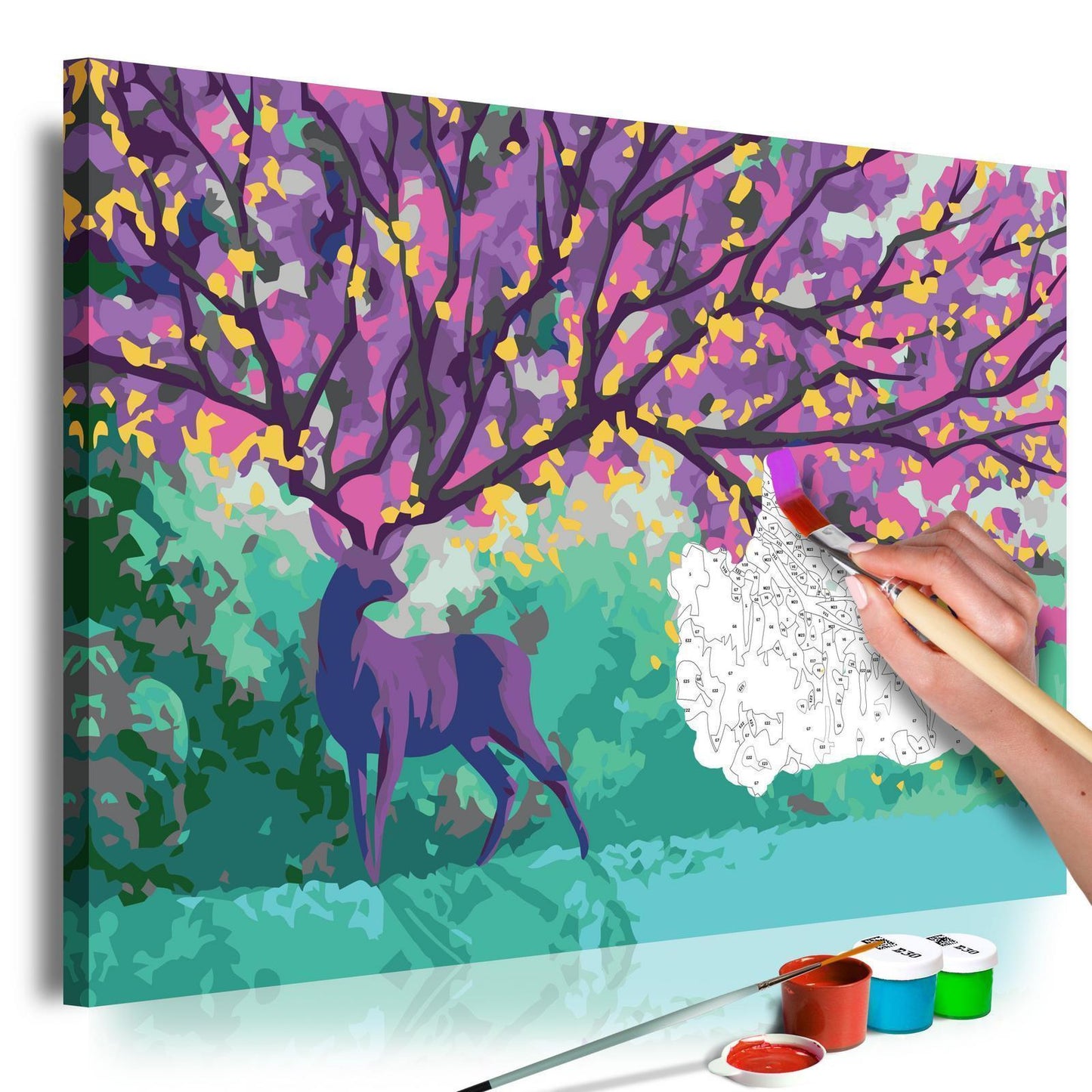 Wandbild zum Ausmalen Purple Deer Dekoration - mystischer violetter Hirsch als Wandschmuck