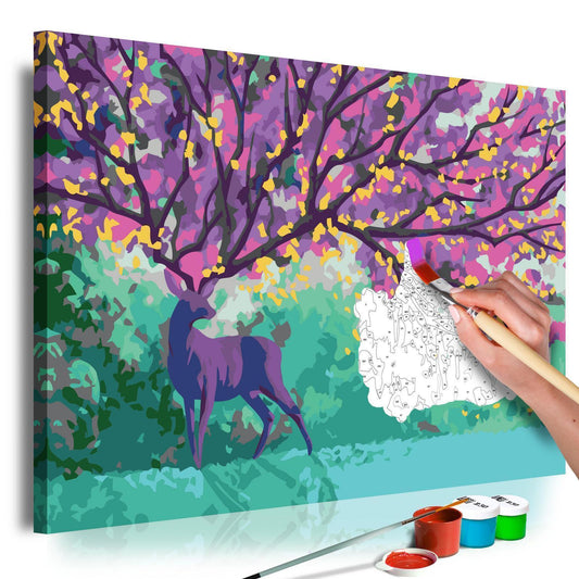 Wandbild zum Ausmalen Purple Deer Dekoration - mystischer violetter Hirsch als Wandschmuck