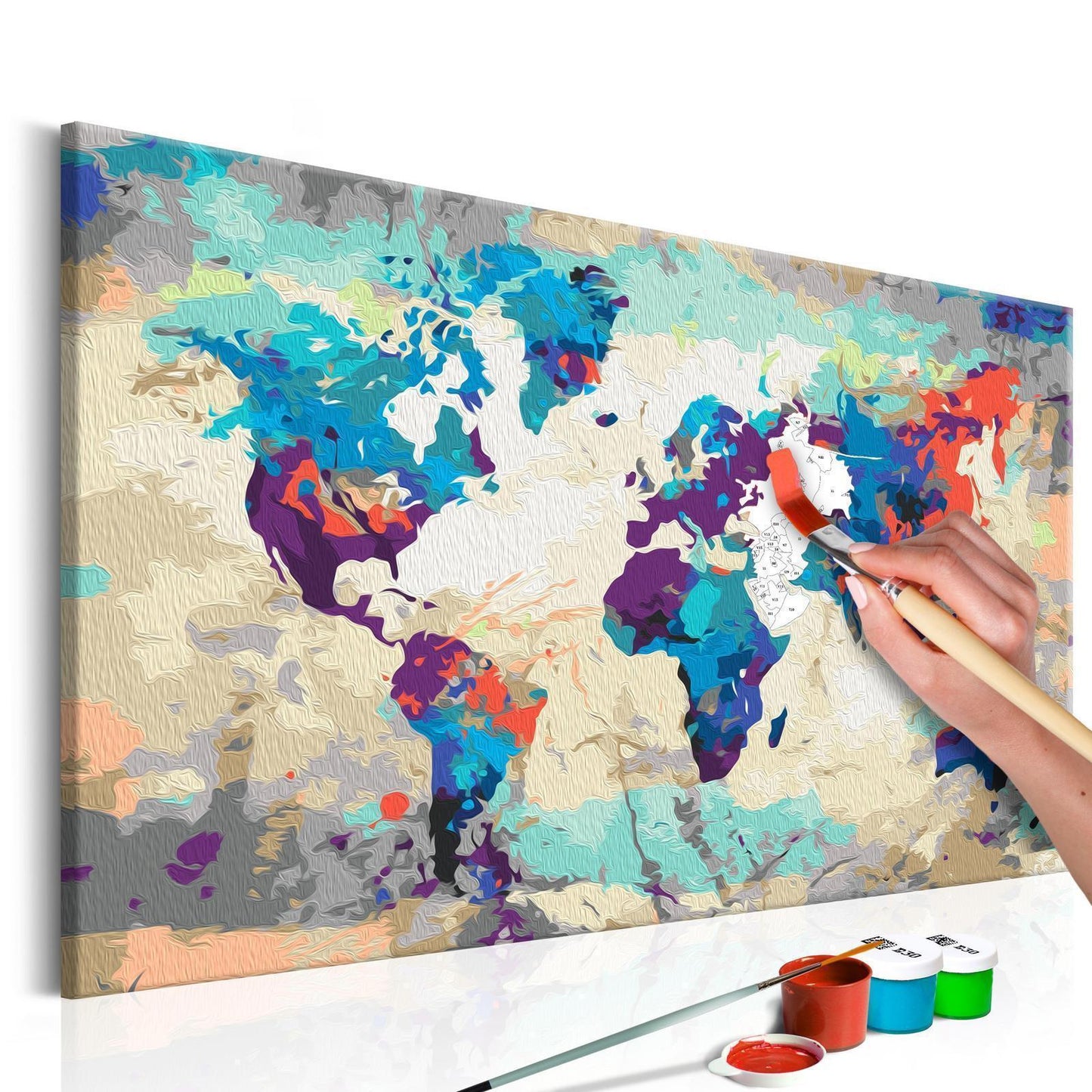 Wandbild zum Ausmalen - Weltkarte in Blau und Rot