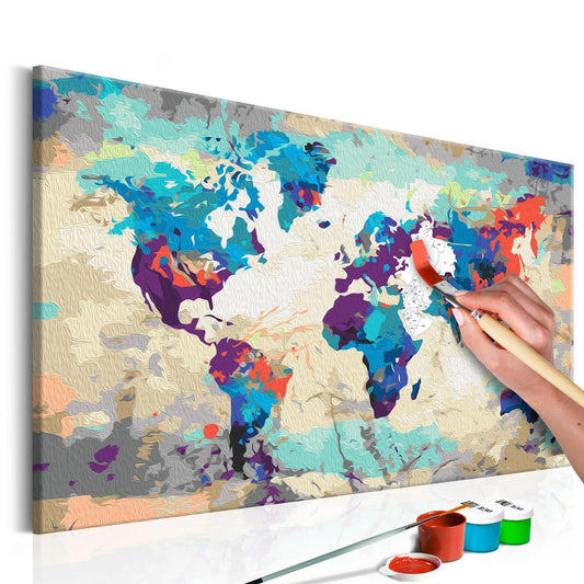 Wandbild zum Ausmalen - Weltkarte in Blau und Rot