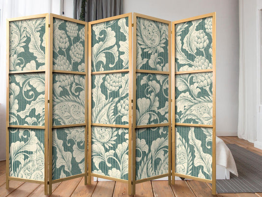 Japanischer Paravent - Sage Green Flourishes Artgeist