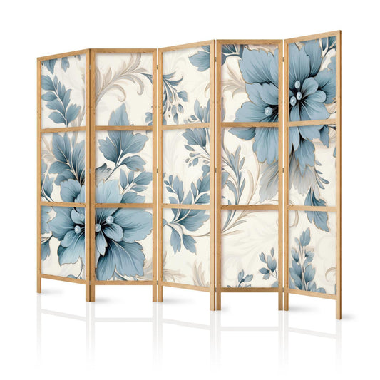 Japanischer Paravent - Turquoise Flowers in Retro Ambiance - Floral Ornaments Artgeist