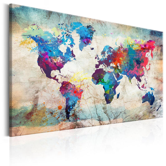 Leinwandbild - World Map: Colourful Madness Artgeist