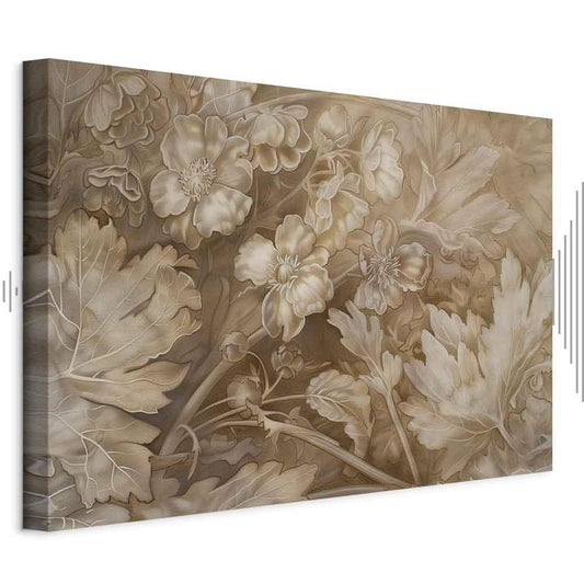 Leinwandbild - Floral Ornaments Carved in Delicate Sepia and Brown Shades