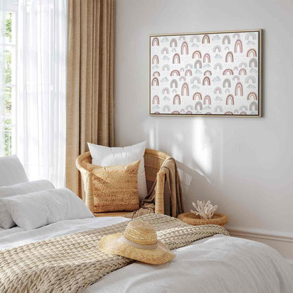 Leinwandbild - Rainbows After the Storm - Rainbows of Various Sizes in Pastel Hues Among Rain Clouds in a Gray-Blue Shade