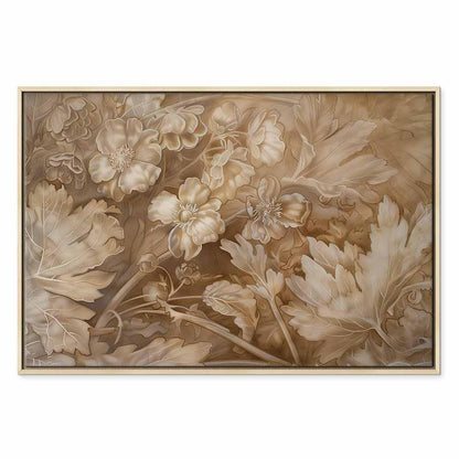 Leinwandbild - Floral Ornaments Carved in Delicate Sepia and Brown Shades