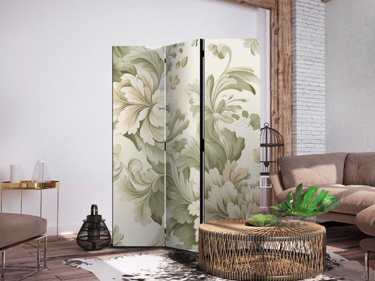 Paravent - Retro Vintage Flowers in Soft Cream and Green Colors
