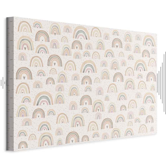Leinwandbild - Spring - Pastel Rainbows with Hearts on a Rainy Day