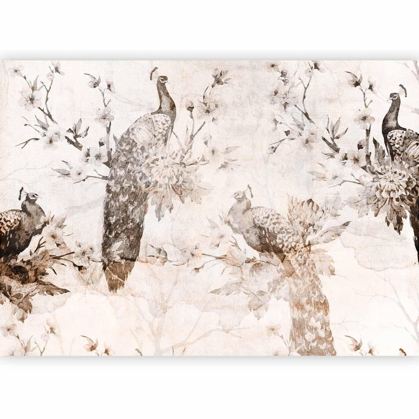 Fototapete - Peacocks in Delicate Beige Artgeist