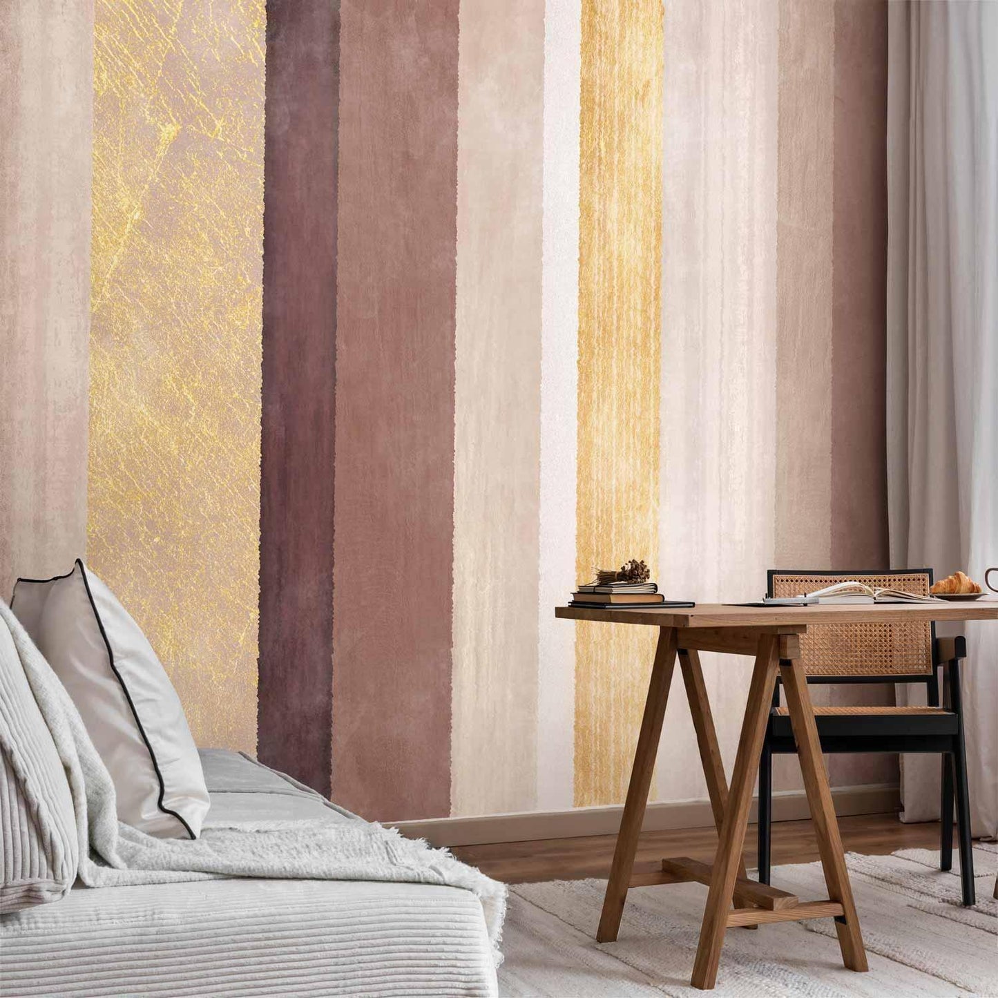 Fototapete - Striped pattern - abstract background in stripes of different colours with gold pattern