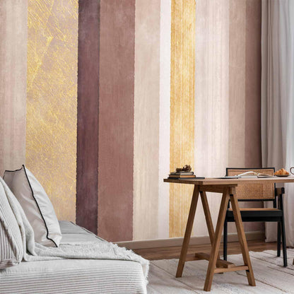 Fototapete - Striped pattern - abstract background in stripes of different colours with gold pattern