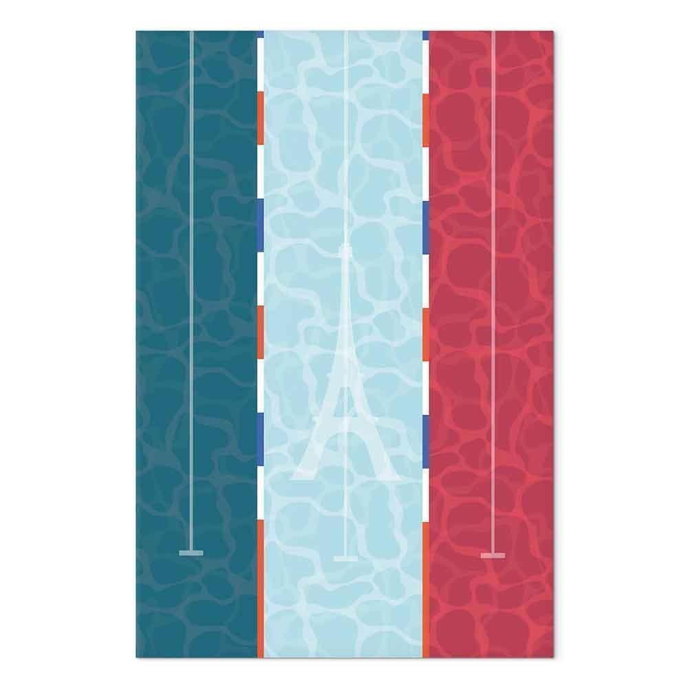 Leinwandbild - Graphic Illustration of a Swimming Pool Against the Backdrop of the French Flag