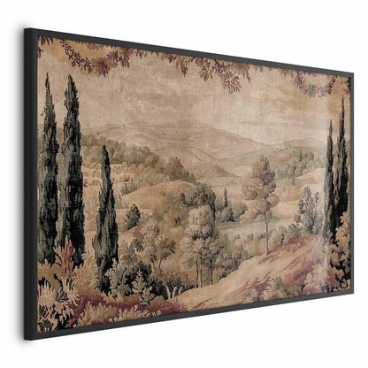 Poster - Mediterranean Landscape - Old Tapestry with a Hill and Lake