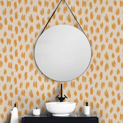 Tapete - Drawn Pattern in Dots and Spots - in shades of orange and ecru