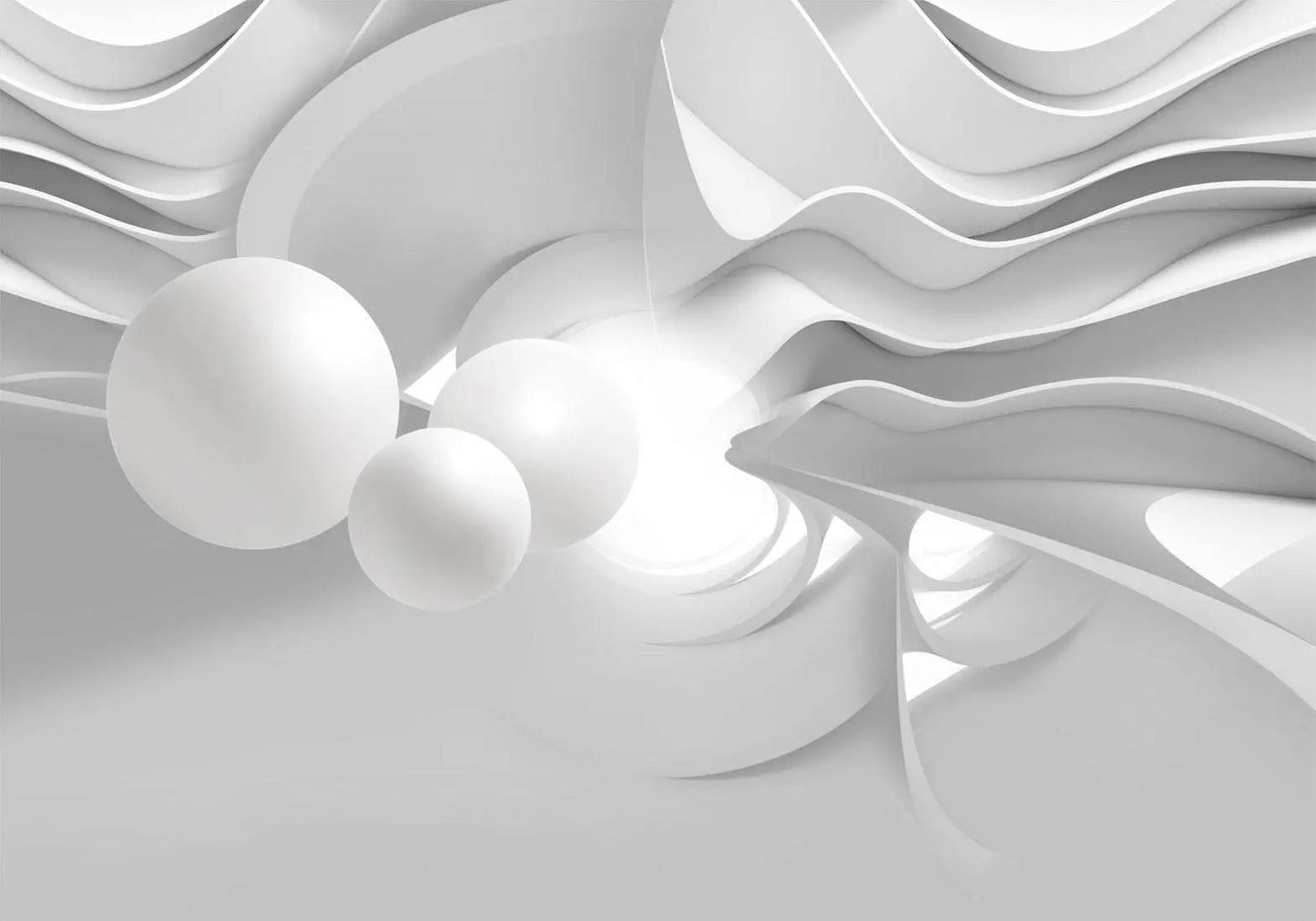Detailaufnahme der 3D-Struktur der Tapete – illusionistische weiße Gänge mit Tiefenwirkung

