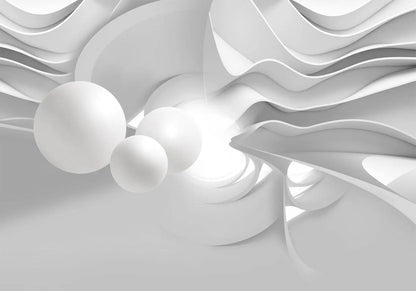 Detailaufnahme der 3D-Struktur der Tapete – illusionistische weiße Gänge mit Tiefenwirkung

