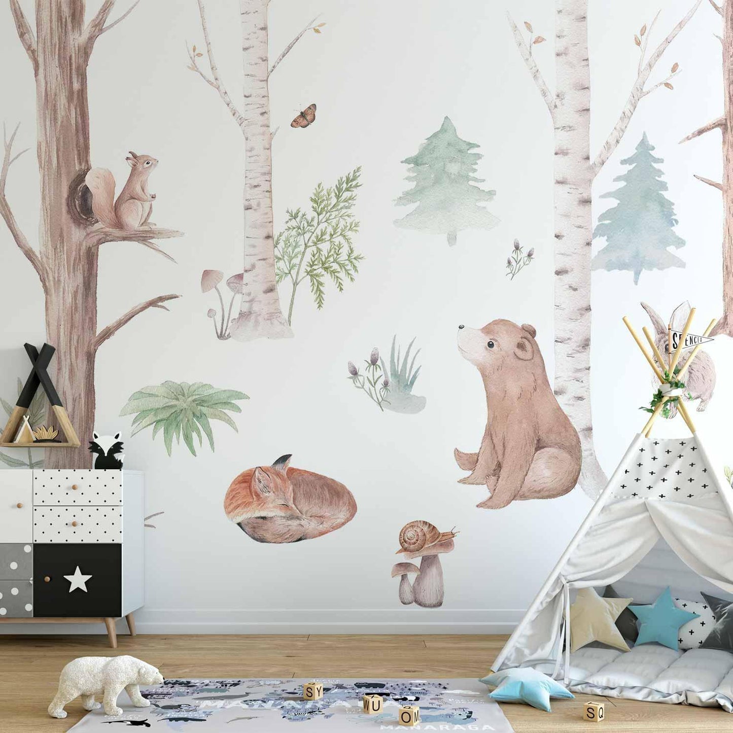 Fototapete - Subtle Illustration With Forest Animals