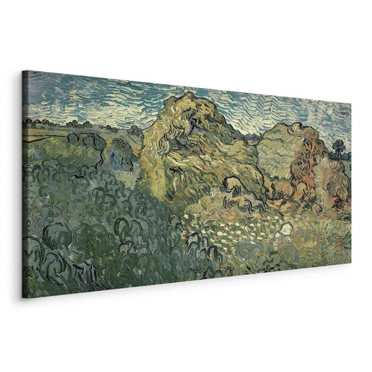 Leinwandbild - Field with Wheat Stacks (Vincent Van Gogh) Artgeist