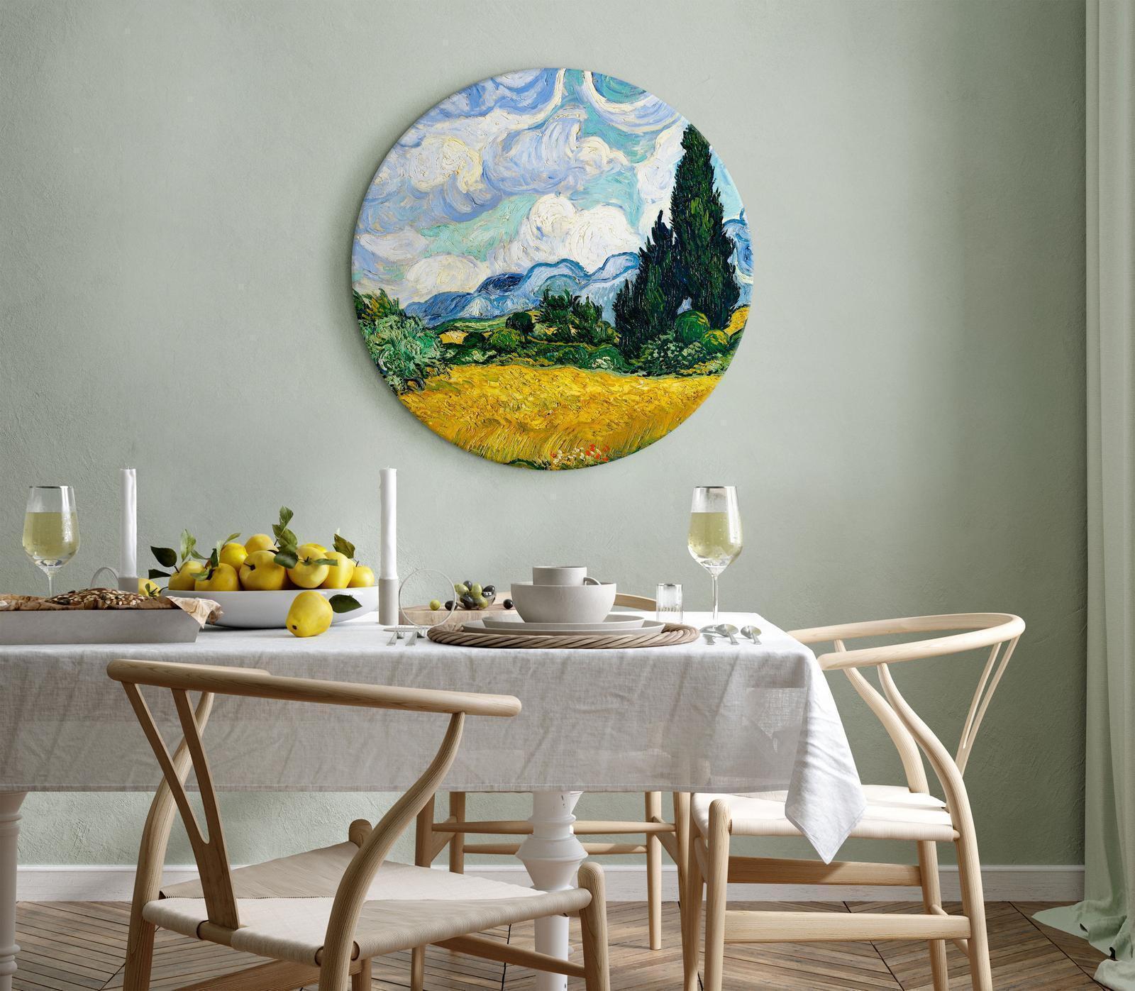 Rundes Bild - Vincent Van Gogh - A Landscape With a Yellow Field of Chrysanthemum and a Cypress Tree Artgeist