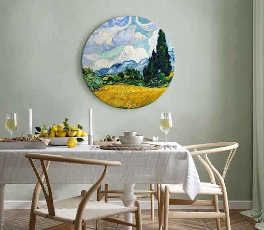 Rundes Bild - Vincent Van Gogh - A Landscape With a Yellow Field of Chrysanthemum and a Cypress Tree Artgeist