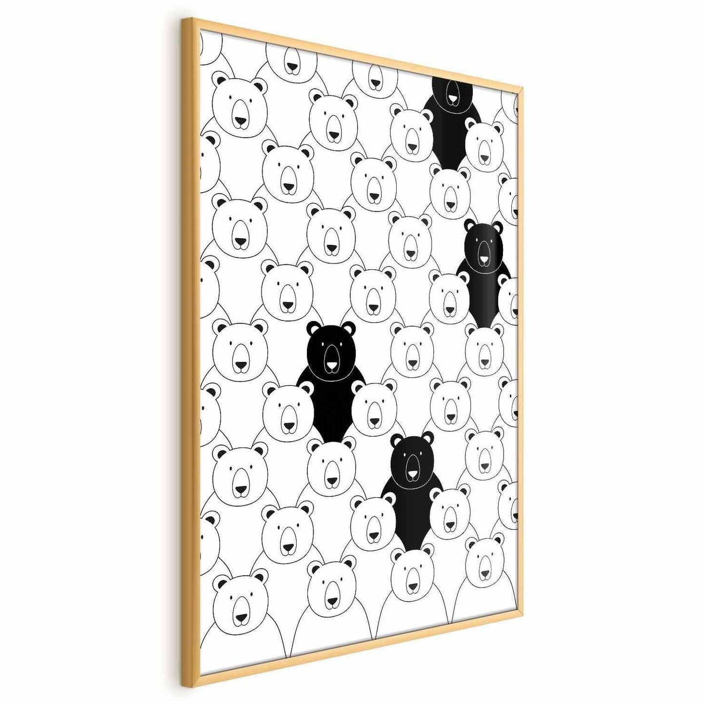 Poster with a pattern of white and black bears, "Stranger in the Flock".