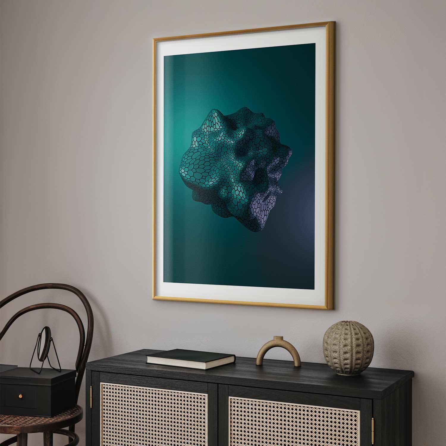 Poster - Gamma, premium quality wall art with abstract design in elegant gold frame, displayed in a stylish interior setting.