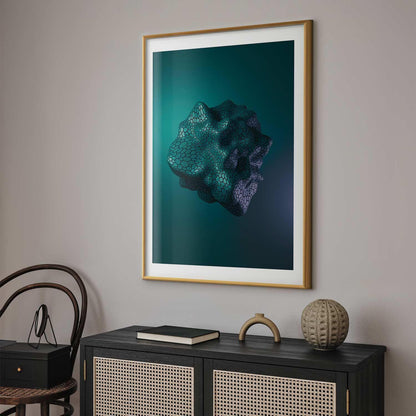 Poster - Gamma, premium quality wall art with abstract design in elegant gold frame, displayed in a stylish interior setting.