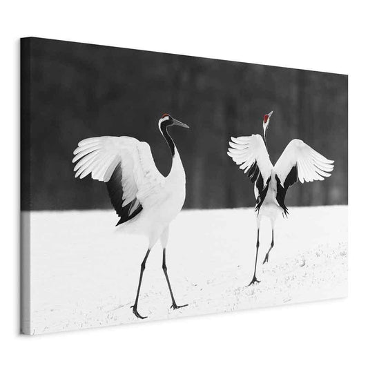 Leinwandbild - Dancing Cranes (1 Part) Wide
