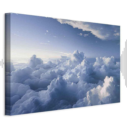 Leinwandbild - Aerial Landscapes: Rays Lighting Up Fluffy Cloud Formations