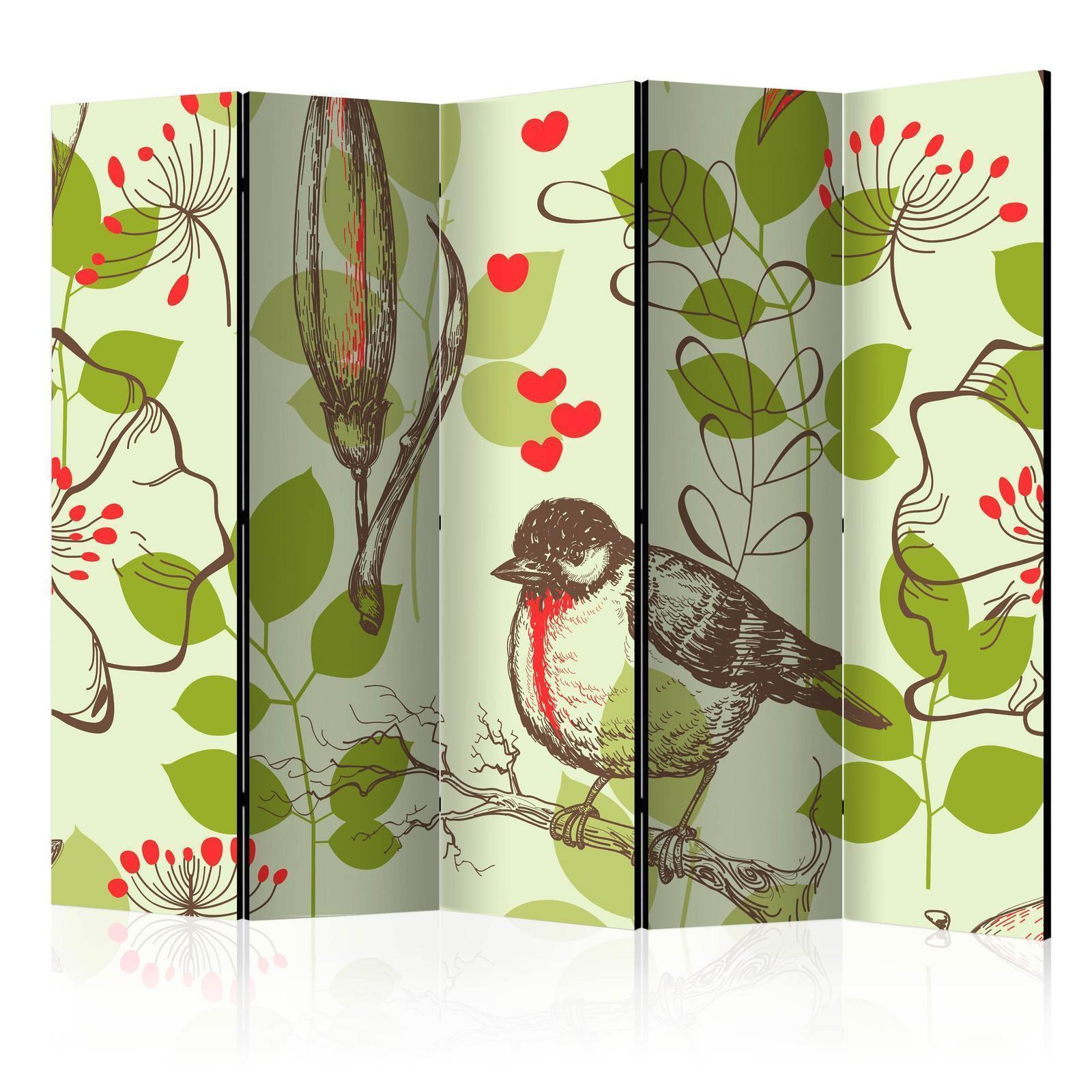 Paravent - Bird and lilies vintage pattern II Artgeist