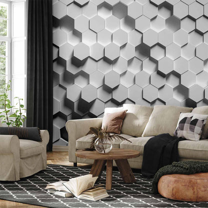 Fototapete „Hexagon 3D“ – Geometrische Eleganz für dein Zuhause