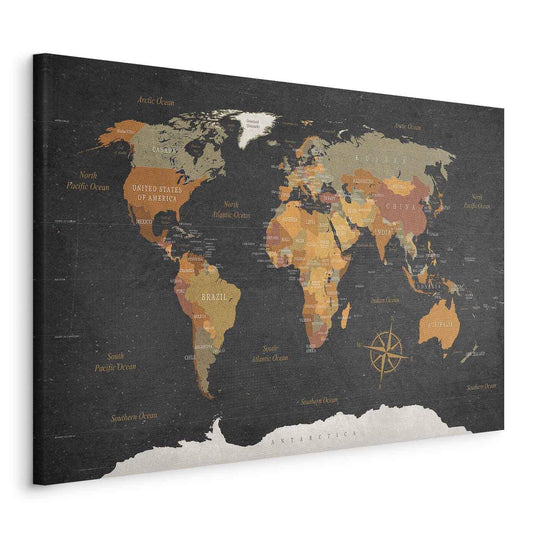 Leinwandbild - World Map: Secrets of the Earth Artgeist