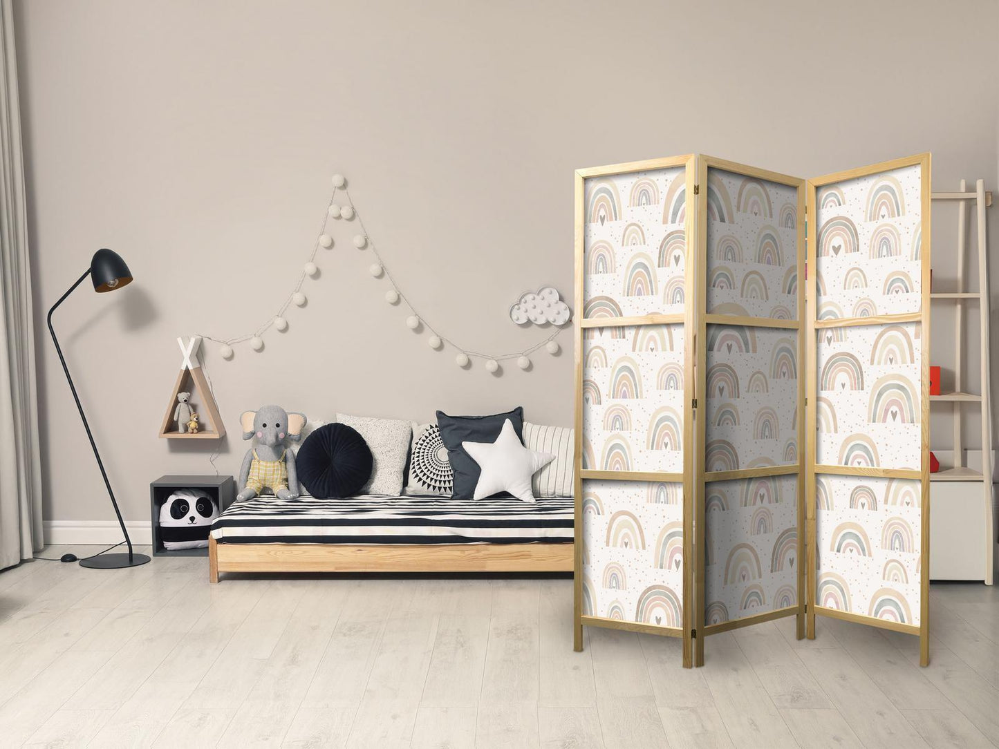 Japanischer Paravent - Spring - Pastel Rainbows on a Rainy Day with Hearts