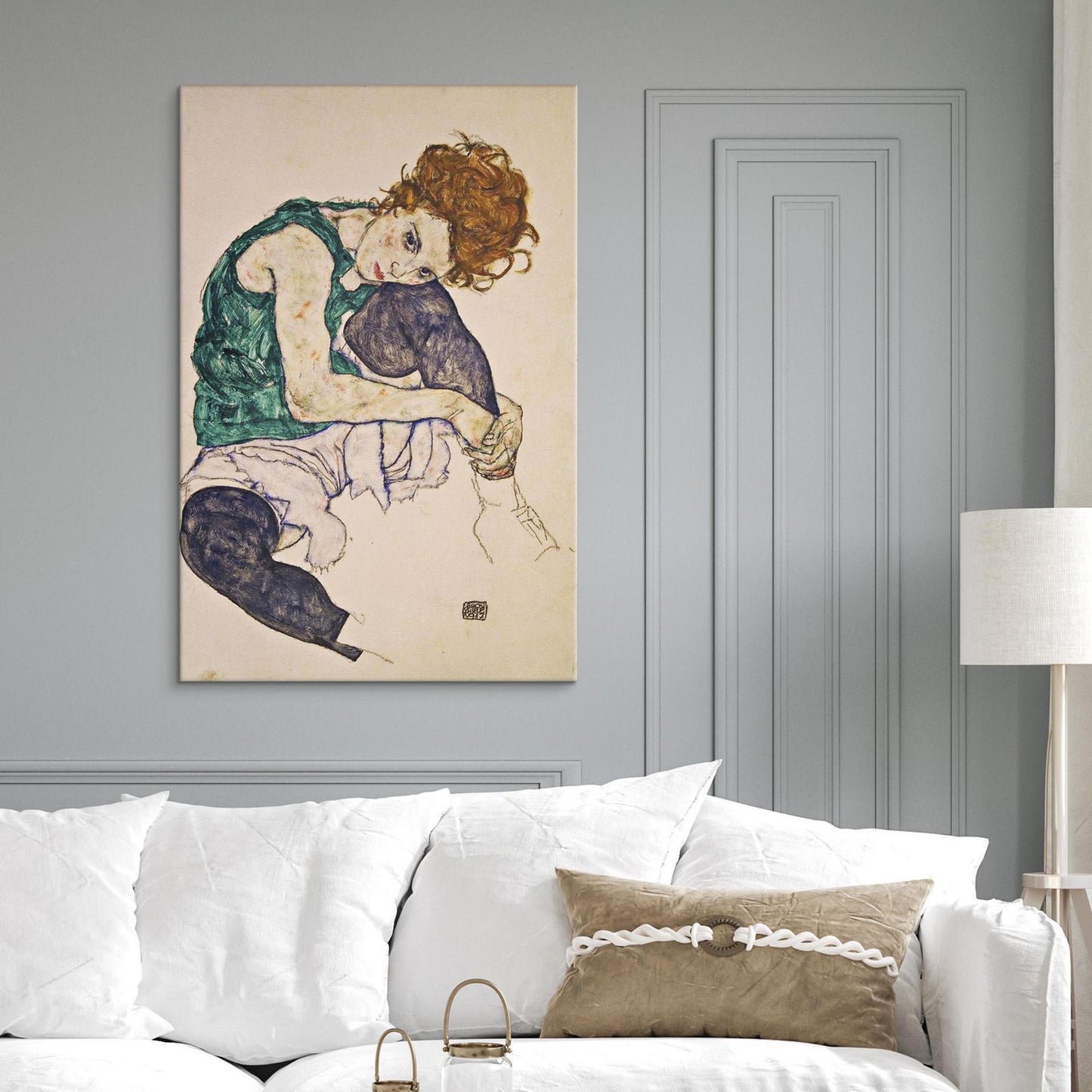 Leinwandbild - Seated Woman with Legs Drawn Up Artgeist