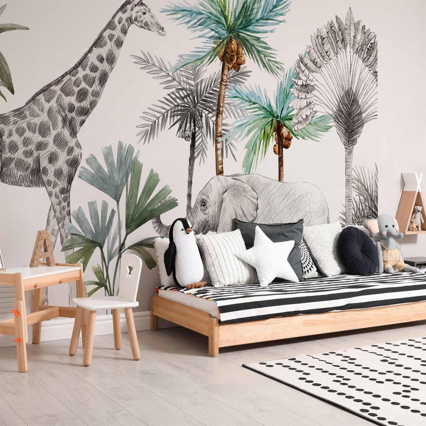 Fototapete - Jungle Animals Wallpaper for Children's Room in Cartoon Style