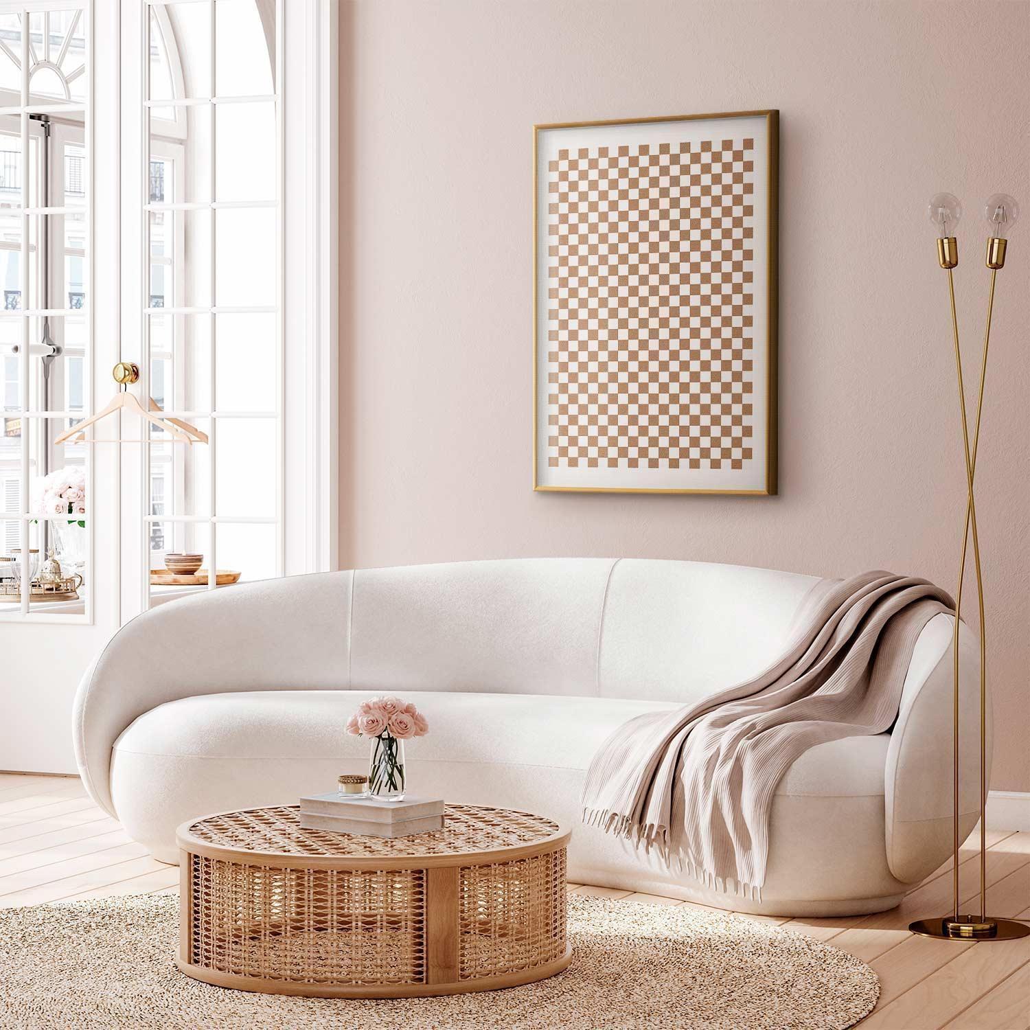 Poster - Geometry and Browns - a chessboard pattern in neutral shades Artgeist