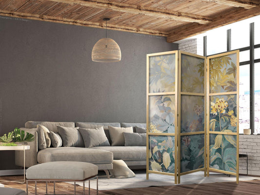 Japanischer Paravent - Tapestry Pattern with Meadow and Flowers - Kilim with a Spring Motif