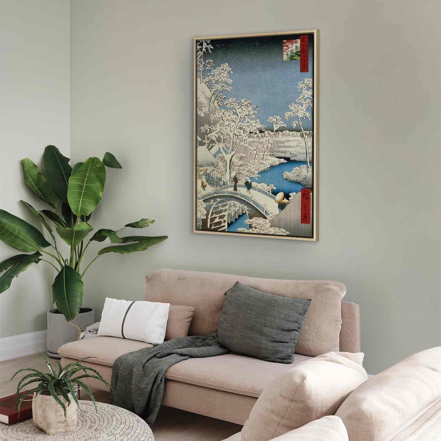 Leinwandbild - Utagawa Hiroshige – Drum bridge and Setting Sun Hill at Meguro