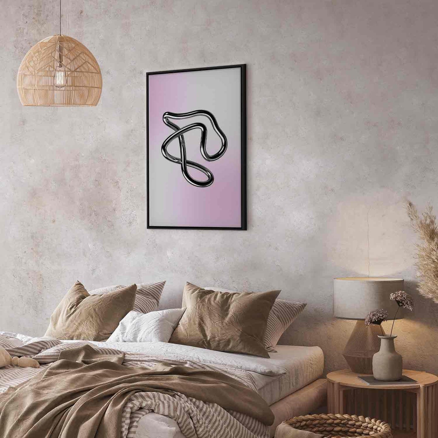 Leinwandbild - Silver Intricacies - Fluid Metallic Figure on a Gradient Background Artgeist