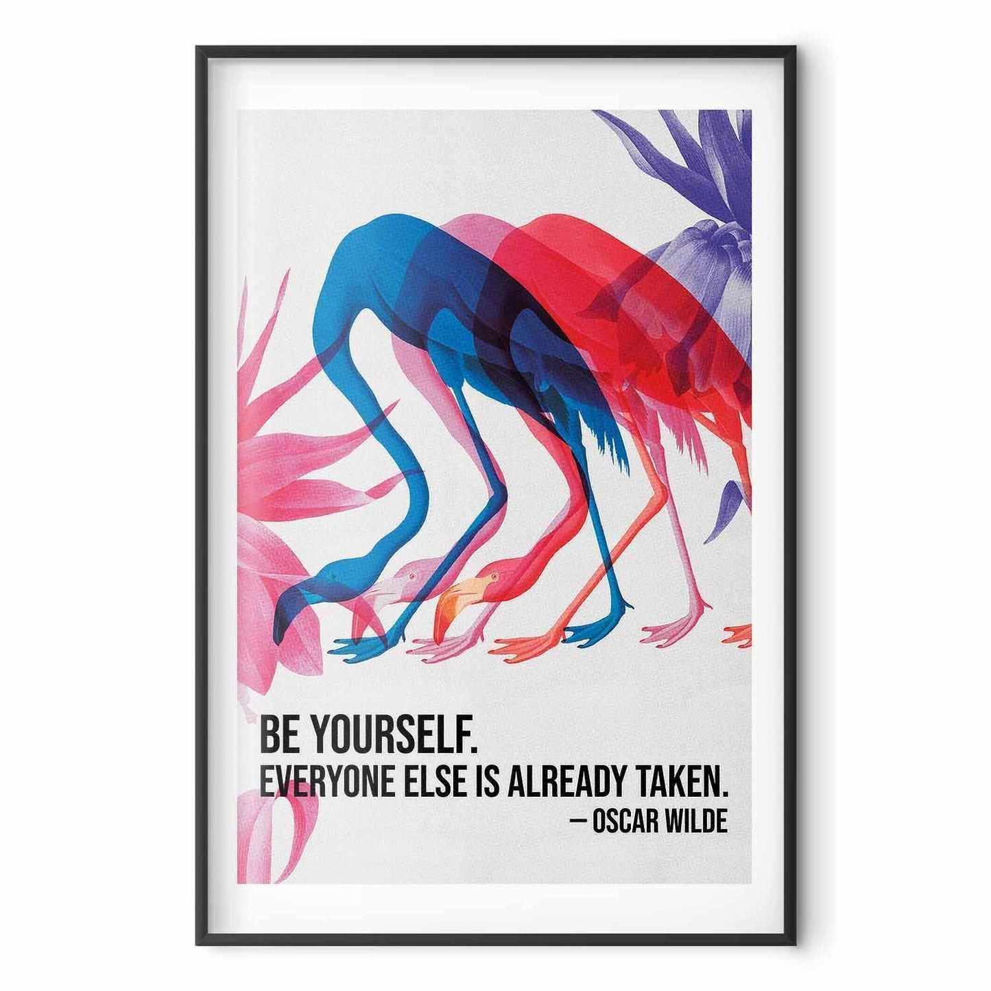 Poster - Colorful Repetition - three flamingo silhouettes with an inspiring quote