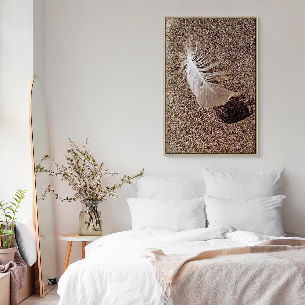 Leinwandbild - Feather on the Sand (1 Part) Vertical