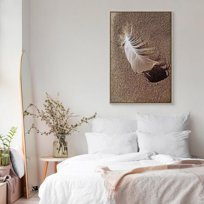 Leinwandbild - Feather on the Sand (1 Part) Vertical