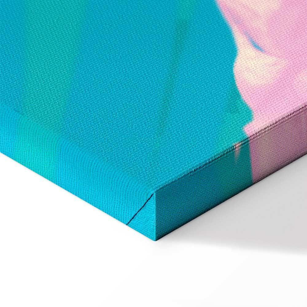 Leinwandbild - Exotic Leopard - Colorful Portrait of a Cheetah Against Tropical Leaves