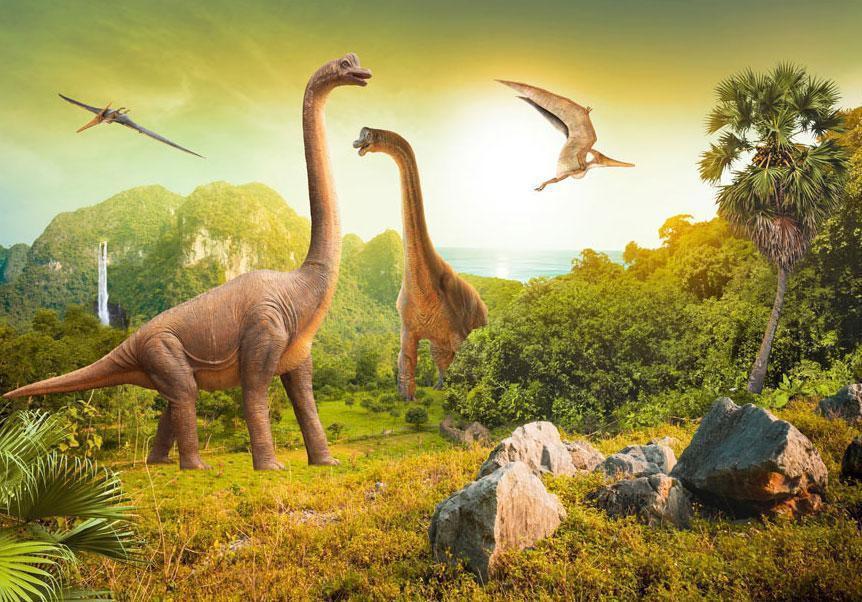 Wandgestaltung für Kinder mit farbenfrohen Dinosauriern

