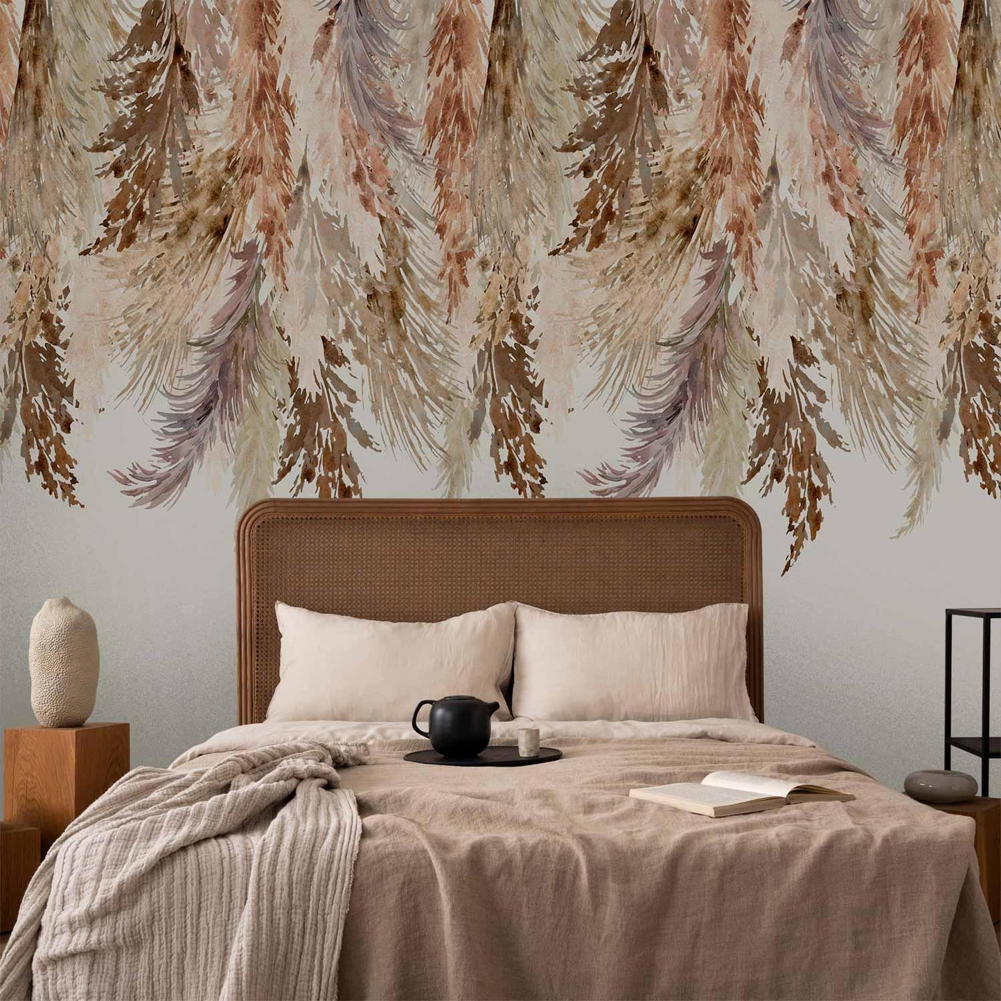 Fototapete - Minimalist boho landscape - dangling leaves in beige colours