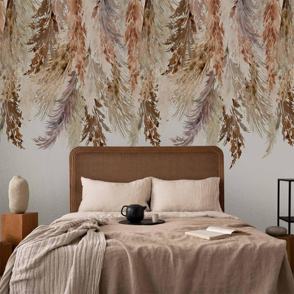 Fototapete - Minimalist boho landscape - dangling leaves in beige colours